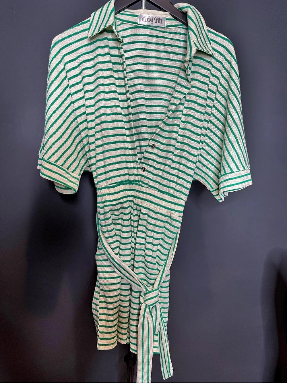 One Eleven North Striped Wrap romper in Green & Cream Size Small Like New